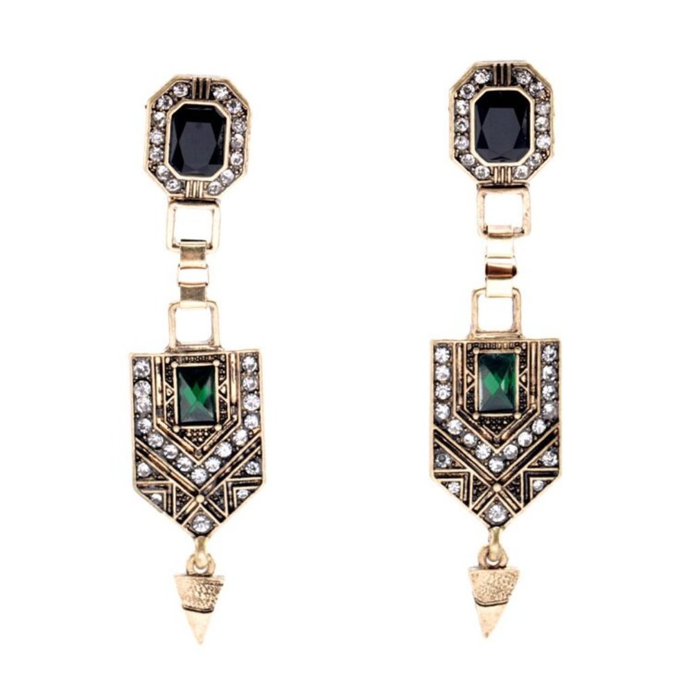 3x Boho Green Drop Vintage Style Earrings